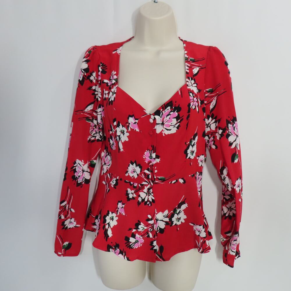 Yumi Kim Amazon Red New Rules Top Long Sleeve Sweetheart Neckline Small